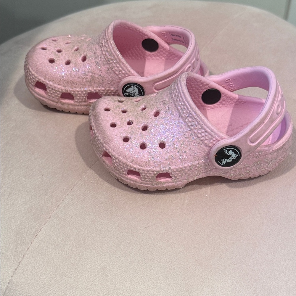 Kids Sparkle Pink Croc Sandals